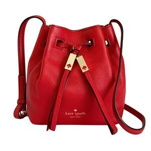Kate Spade New York Red Pebbled Leather Drawstring Bucket Crossbody Bag